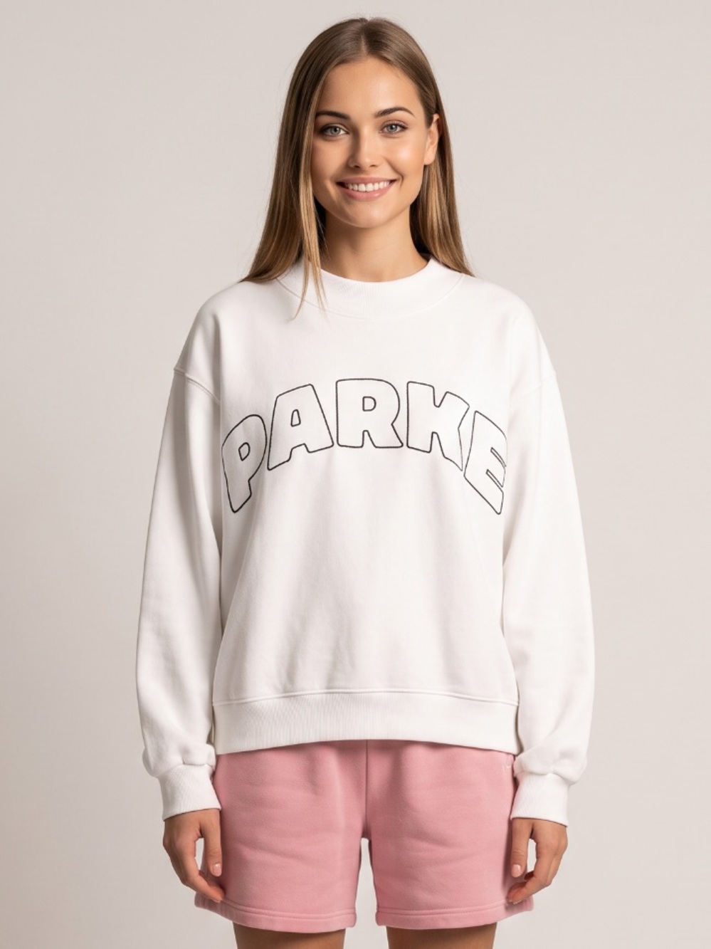 🌻NEW w/tag PARKE White Logo Crew Neck Sweatshirt Pullover Long Sleeve Size L/XL